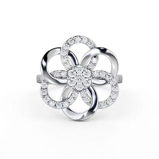 Floral Round Diamond 0.42ct Cocktail Ring 18K White Gold - Niara AD3_WG_HAND