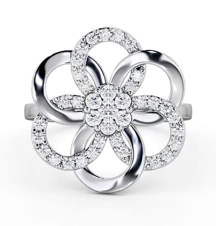 Floral Round Diamond 0.42ct Cocktail Ring 18K White Gold AD3_WG_THUMB1