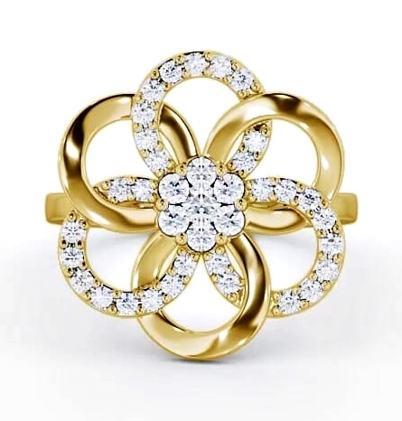 Floral Round Diamond 0.42ct Cocktail Ring 9K Yellow Gold AD3_YG_THUMB1
