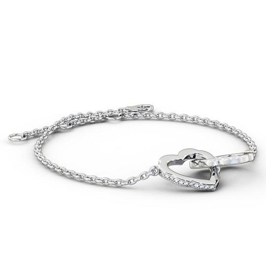 Heart Design Linked Delicate Diamond Bracelet 9K White Gold BRC5_WG_THUMB1 