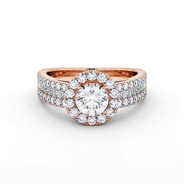 Halo Round Diamond Engagement Ring 18K Rose Gold - Madina CL48_RG_HAND