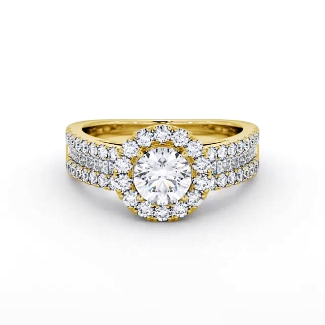 Halo Round Diamond Engagement Ring 9K Yellow Gold - Madina CL48_YG_HAND