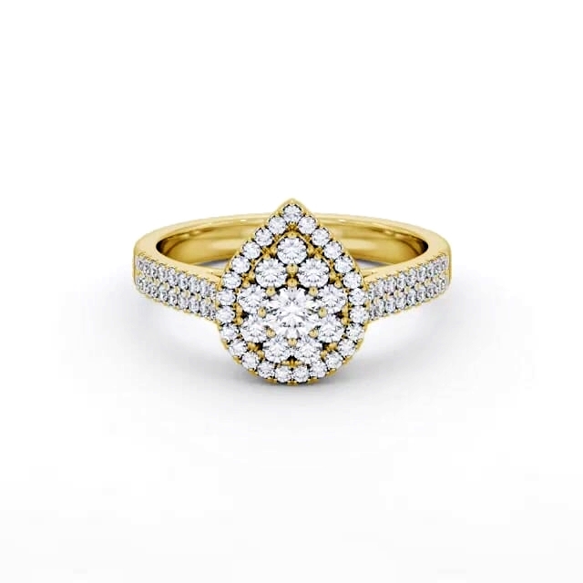 Cluster Style Round Diamond Ring 18K Yellow Gold - Henrietta CL57_YG_HAND