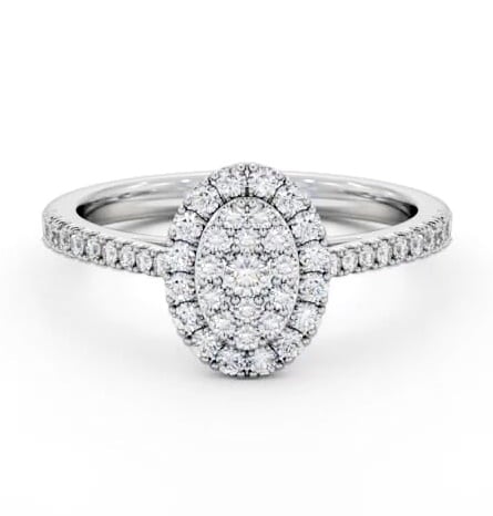 Cluster Style Round Diamond Oval Design Ring 18K White Gold CL59_WG_THUMB2 
