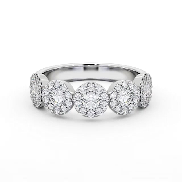 Cluster Style 0.90ct Round Diamond Ring 18K White Gold - Bradley CL62_WG_HAND
