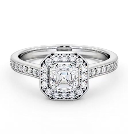 Halo Asscher Diamond Traditional Engagement Ring 18K White Gold ENAS12_WG_THUMB1