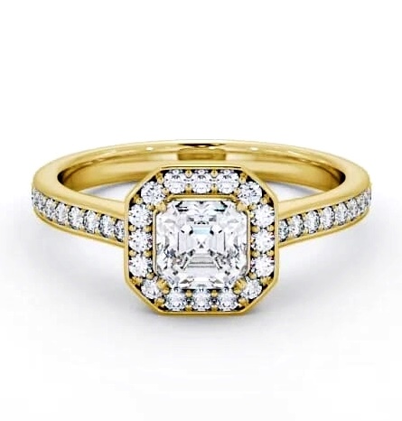 Halo Asscher Diamond Traditional Engagement Ring 18K Yellow Gold ENAS12_YG_THUMB1