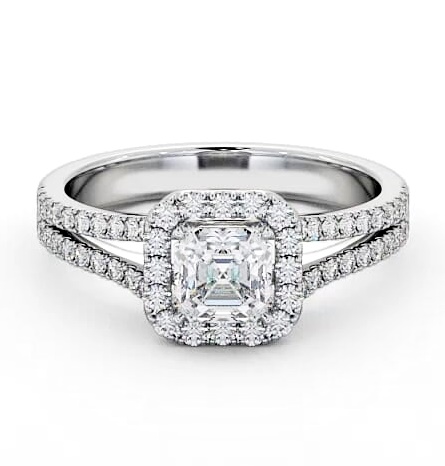 Halo Asscher Diamond Split Band Engagement Ring 9K White Gold ENAS13_WG_THUMB1