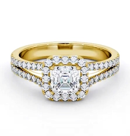 Halo Asscher Diamond Split Band Engagement Ring 9K Yellow Gold ENAS13_YG_THUMB1