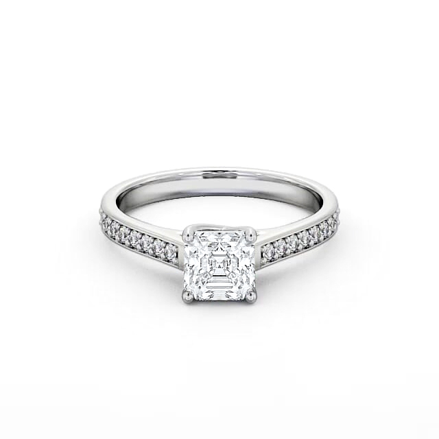 Asscher Diamond Engagement Ring Palladium Solitaire With Side Stones - Adyson ENAS15S_WG_HAND