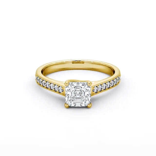Asscher Diamond Engagement Ring 18K Yellow Gold Solitaire With Side Stones - Adyson ENAS15S_YG_HAND