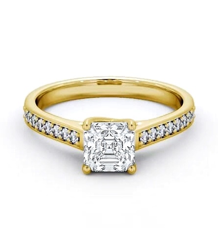 Asscher Diamond Trellis Design Ring 18K Yellow Gold Solitaire ENAS15S_YG_THUMB1