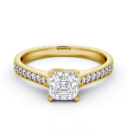 Asscher Diamond Trellis Design Ring 18K Yellow Gold Solitaire ENAS15S_YG_THUMB2 