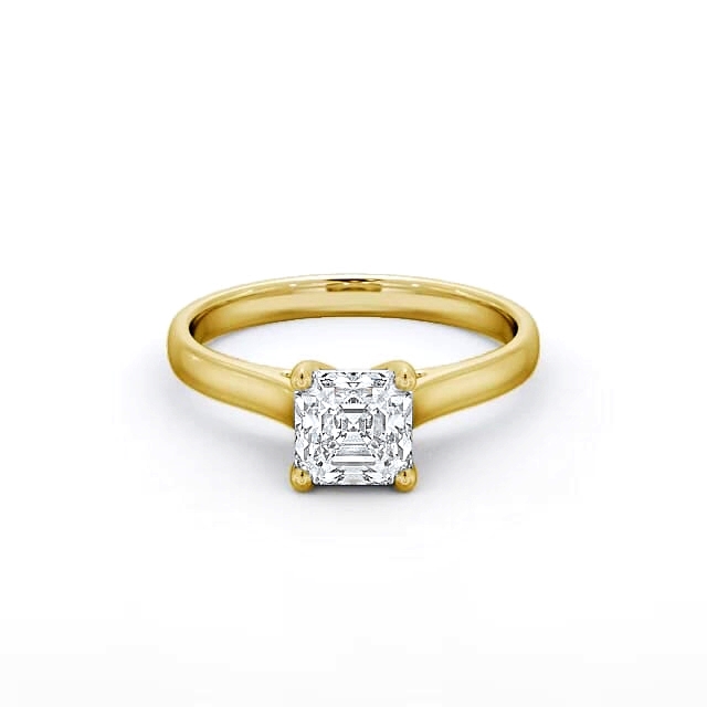 Asscher Diamond Engagement Ring 18K Yellow Gold Solitaire - Kenedi ENAS16_YG_HAND