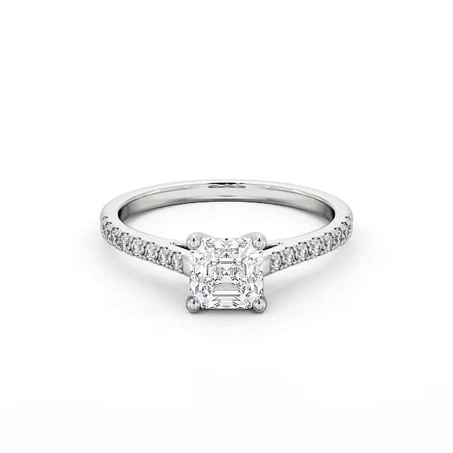 Asscher Diamond Engagement Ring 18K White Gold Solitaire With Side Stones - Anabelle ENAS17_WG_HAND