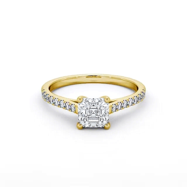 Asscher Diamond Engagement Ring 18K Yellow Gold Solitaire With Side Stones - Anabelle ENAS17_YG_HAND