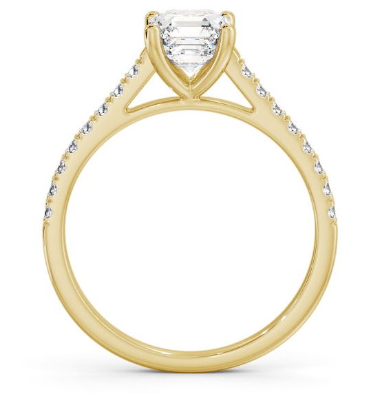 Asscher Diamond 4 Prong Engagement Ring 9K Yellow Gold Solitaire with Channel Set Side Stones ENAS17_YG_THUMB1