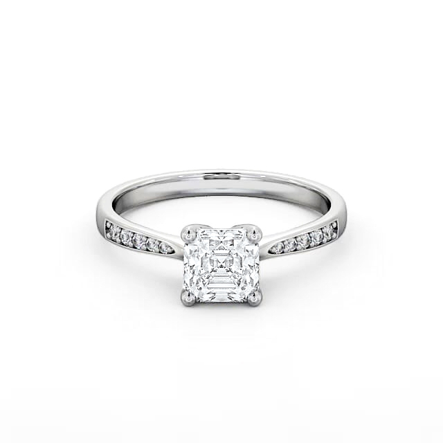 Asscher Diamond Engagement Ring Palladium Solitaire With Side Stones - Kaitlin ENAS18S_WG_HAND