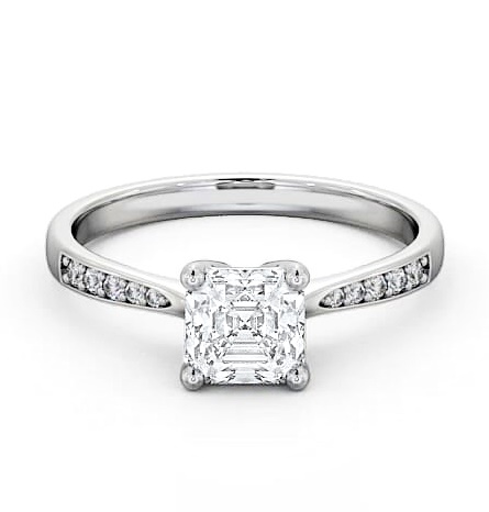 Asscher Diamond Tapered Band Engagement Ring 9K White Gold Solitaire ENAS18S_WG_THUMB1