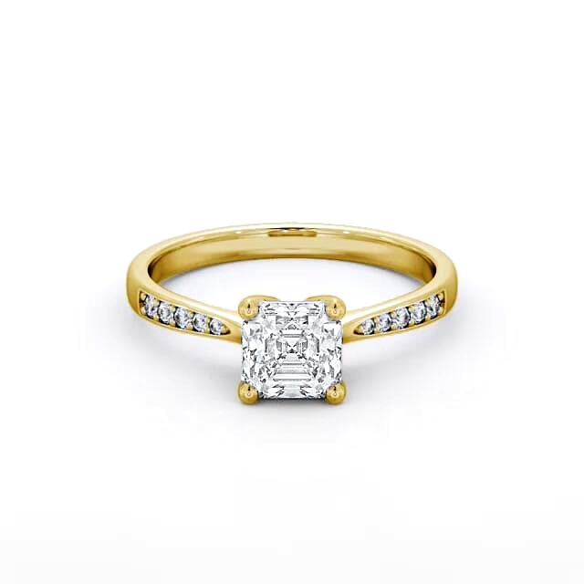 Asscher Diamond Engagement Ring 18K Yellow Gold Solitaire With Side Stones - Kaitlin ENAS18S_YG_HAND