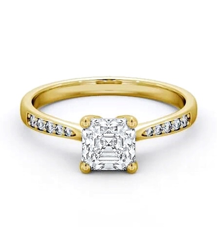 Asscher Diamond Tapered Band Engagement Ring 9K Yellow Gold Solitaire ENAS18S_YG_THUMB1