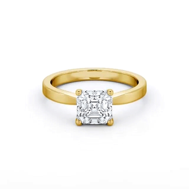 Asscher Diamond Engagement Ring 18K Yellow Gold Solitaire - Claudia ENAS19_YG_HAND