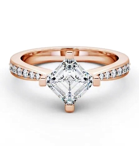 Asscher Diamond Rotated Head Engagement Ring 9K Rose Gold Solitaire ENAS1S_RG_THUMB1
