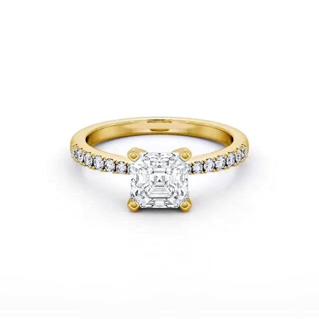 Asscher Diamond Engagement Ring 18K Yellow Gold Solitaire With Side Stones - Eleanor ENAS21S_YG_HAND