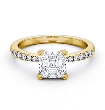 Asscher Diamond 4 Prong Engagement Ring 18K Yellow Gold Solitaire ENAS21S_YG_THUMB1
