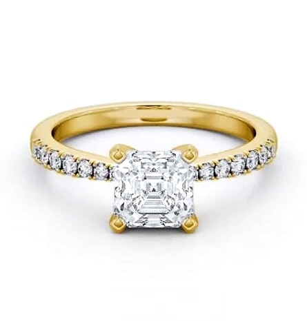 Asscher Diamond 4 Prong Engagement Ring 18K Yellow Gold Solitaire ENAS21S_YG_THUMB2 