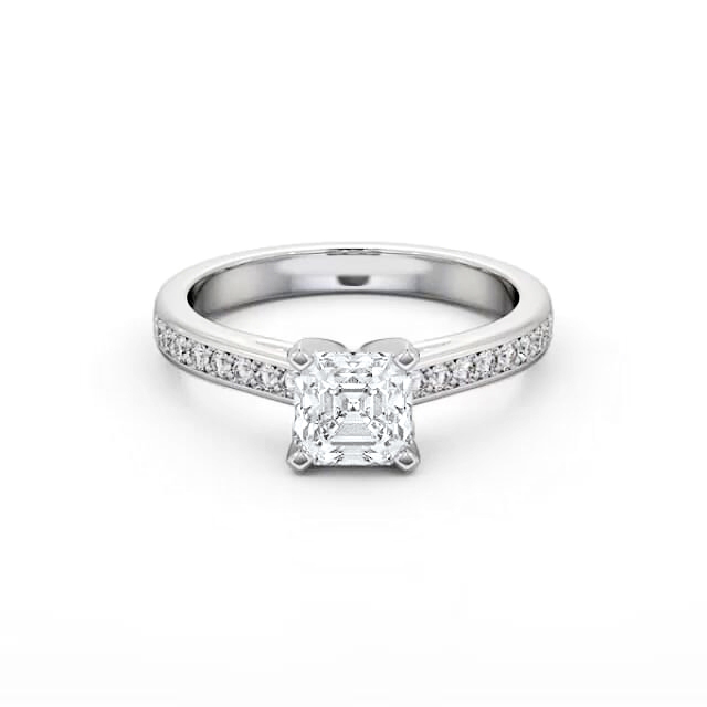 Asscher Diamond Engagement Ring Palladium Solitaire With Side Stones - Samaya ENAS22S_WG_HAND