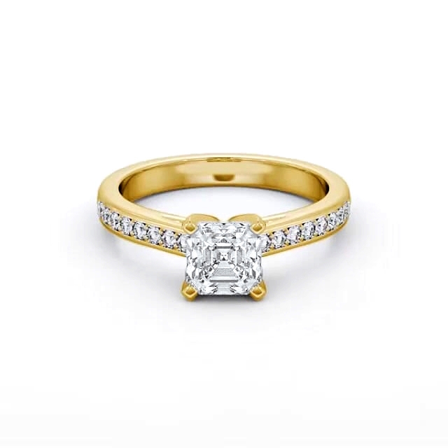 Asscher Diamond Engagement Ring 18K Yellow Gold Solitaire With Side Stones - Samaya ENAS22S_YG_HAND