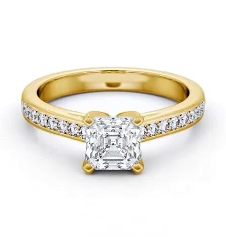 Asscher Diamond 4 Prong Engagement Ring 9K Yellow Gold Solitaire ENAS22S_YG_THUMB1