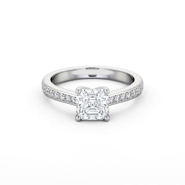 Asscher Diamond Engagement Ring Palladium Solitaire With Side Stones - Koril ENAS23S_WG_HAND
