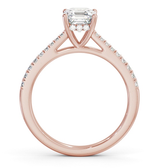 Asscher Ring 9K Rose Gold Solitaire and Diamond Set Rail ENAS24S_RG_THUMB1 