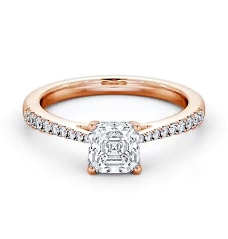 Asscher Ring 18K Rose Gold Solitaire and Diamond Set Rail ENAS24S_RG_THUMB2 