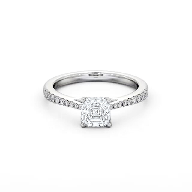 Asscher Diamond Engagement Ring Palladium Solitaire With Side Stones - Elliette ENAS24S_WG_HAND