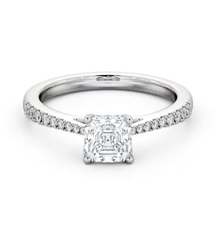 Asscher Ring 18K White Gold Solitaire and Diamond Set Rail ENAS24S_WG_THUMB2 