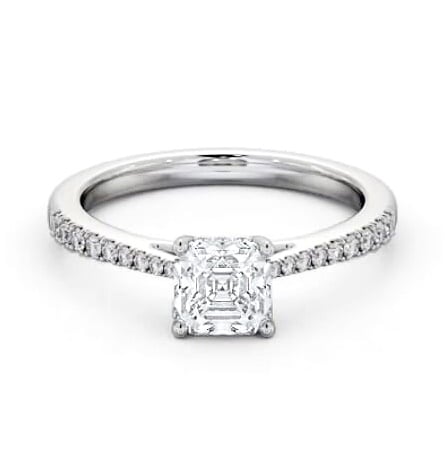 Asscher Ring 9K White Gold Solitaire and Diamond Set Rail ENAS24S_WG_THUMB1