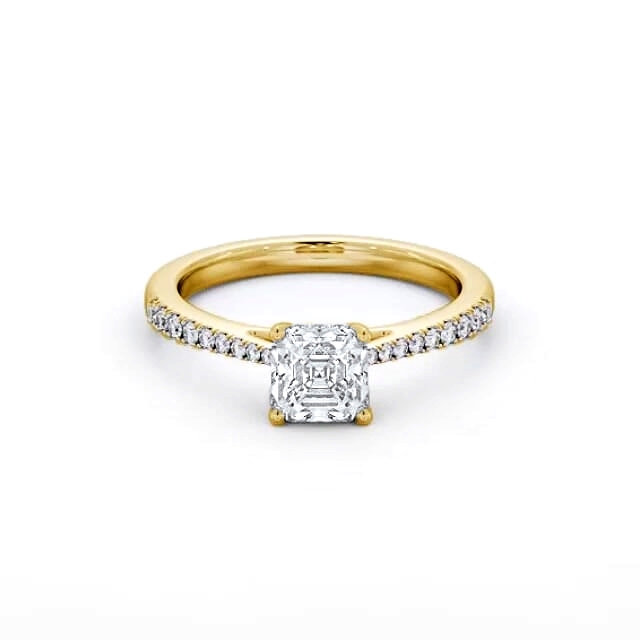 Asscher Diamond Engagement Ring 18K Yellow Gold Solitaire With Side Stones - Elliette ENAS24S_YG_HAND