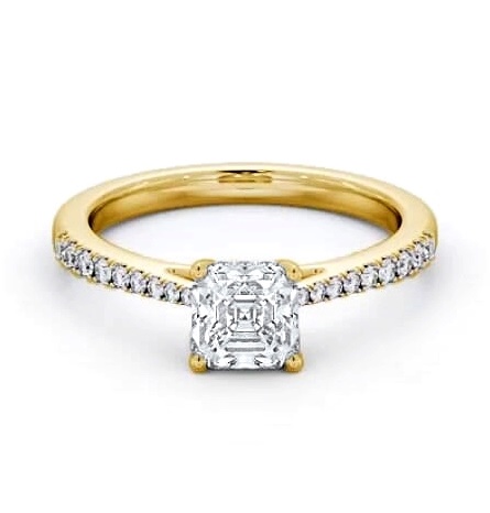 Asscher Ring 18K Yellow Gold Solitaire and Diamond Set Rail ENAS24S_YG_THUMB1