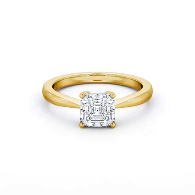 Asscher Diamond Engagement Ring 18K Yellow Gold Solitaire - Leticia ENAS25_YG_HAND
