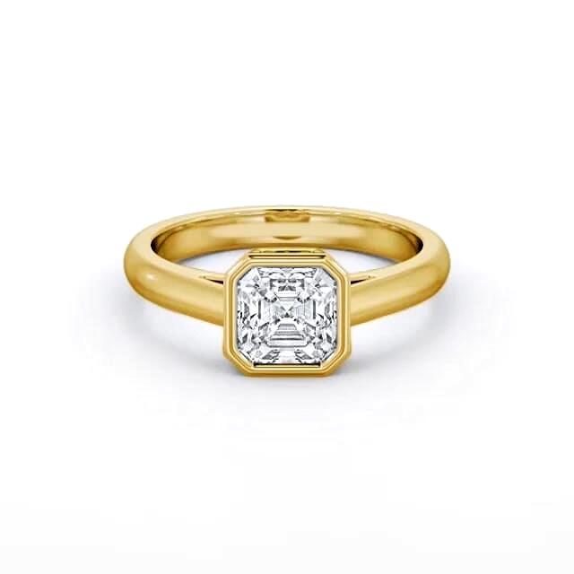 Asscher Diamond Engagement Ring 18K Yellow Gold Solitaire - Alexis ENAS26_YG_HAND