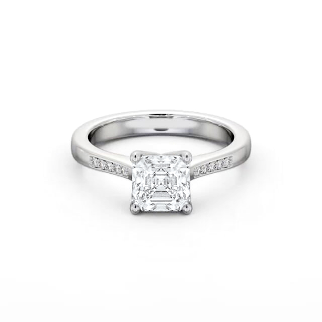Asscher Diamond Engagement Ring Palladium Solitaire With Side Stones - Aliana ENAS26S_WG_HAND