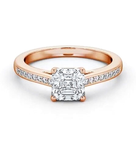 Asscher Diamond Box Style Setting Ring 18K Rose Gold Solitaire ENAS27S_RG_THUMB1