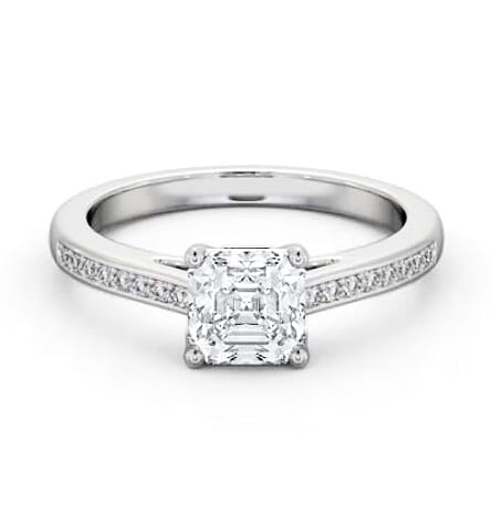 Asscher Diamond Box Style Setting Ring 18K White Gold Solitaire ENAS27S_WG_THUMB1