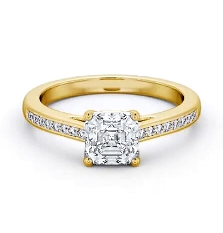 Asscher Diamond Box Style Setting Ring 9K Yellow Gold Solitaire ENAS27S_YG_THUMB1