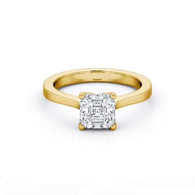 Asscher Diamond Engagement Ring 18K Yellow Gold Solitaire - Louisa ENAS28_YG_HAND