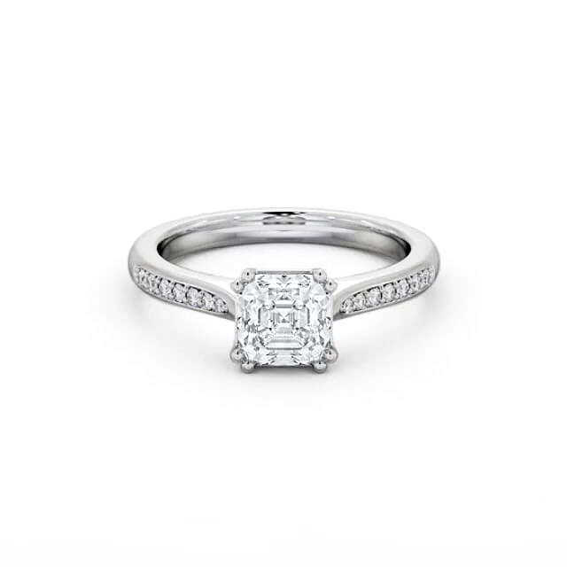 Asscher Diamond Engagement Ring Palladium Solitaire With Side Stones - Yara ENAS28S_WG_HAND