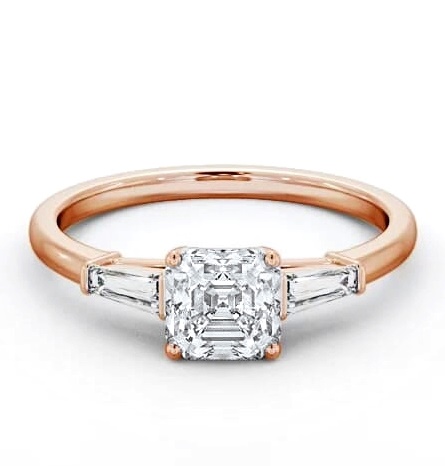 Asscher Ring 18K Rose Gold Solitaire with Tapered Baguette Side Stones ENAS29S_RG_THUMB2 